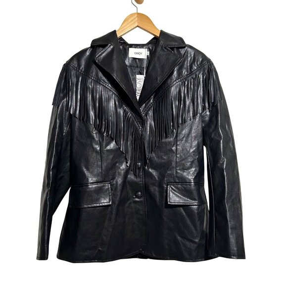 Oyrosy Womens Large Genuine black fringed Jacket Blazer Casual - Picture 2 of 11